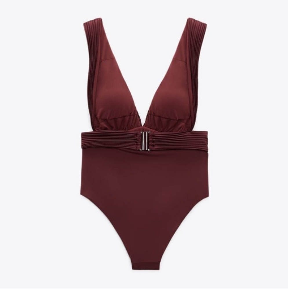 Zara Deep Burgundy One-Piece Swimsuit - Picture 3 of 9